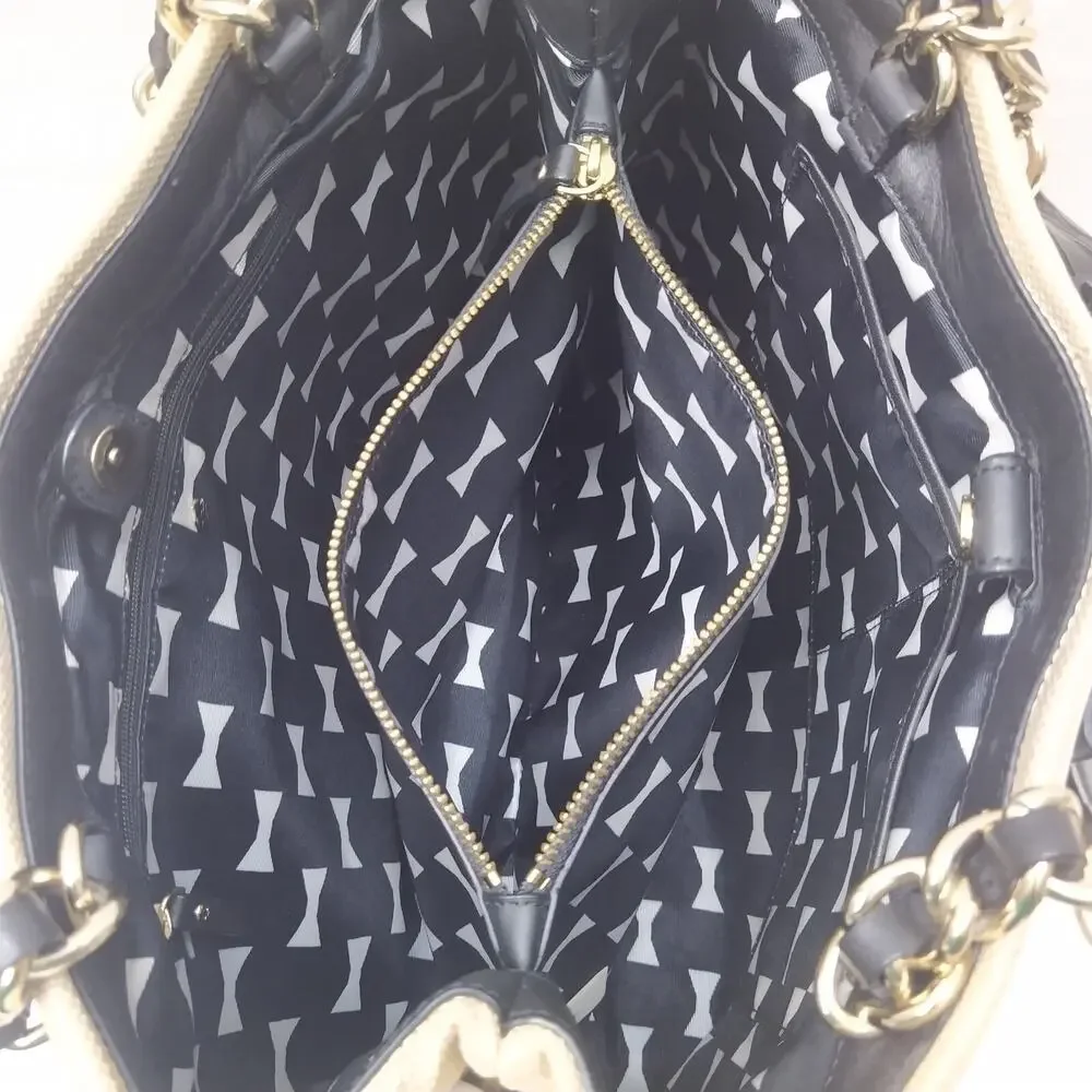 Kate Spade Veranda Place Quilted Bow Straw Chain Strap Satchel Shoulder Bag